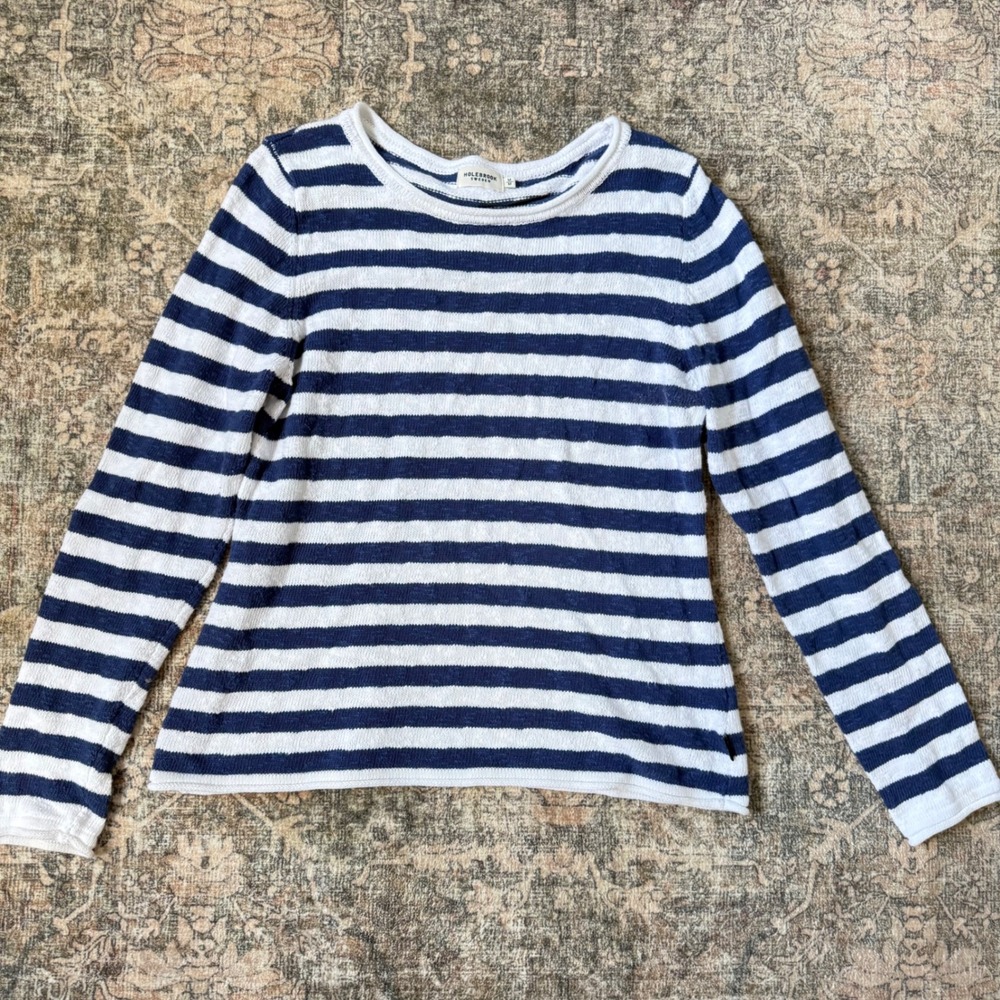 Holebrook Sweden Womens Navy White Striped Cotton Knit Top S12417 Size M